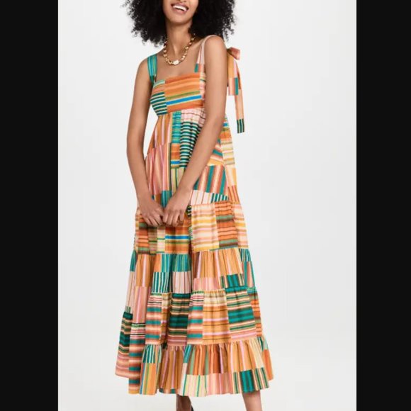 Alemais Sloane Tiered Midi Dress in Multi Stripe Size 0 NWT - Picture 1 of 5